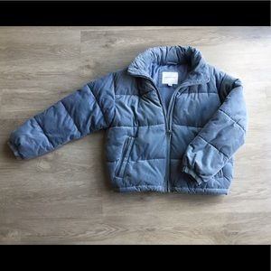 Blue Corduroy Cropped Puffer Jacket